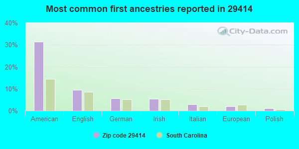 Most common first ancestries reported in 29414