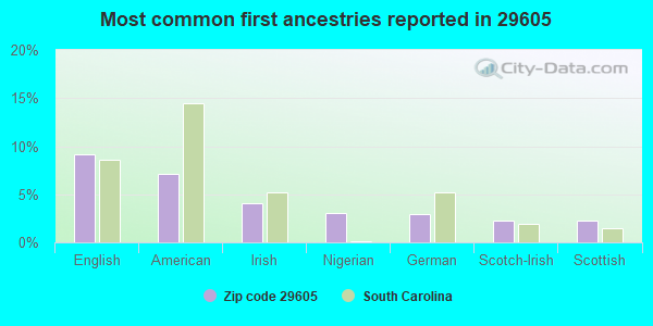 Most common first ancestries reported in 29605