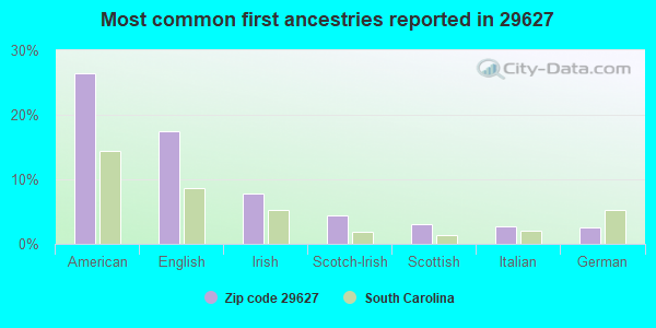 Most common first ancestries reported in 29627