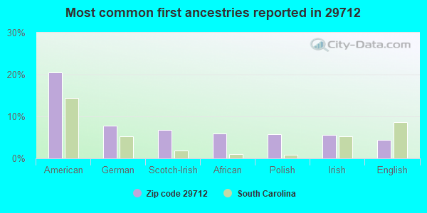 Most common first ancestries reported in 29712