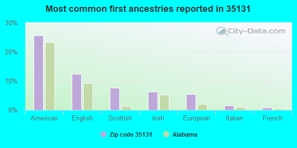 Most common first ancestries reported in 35131