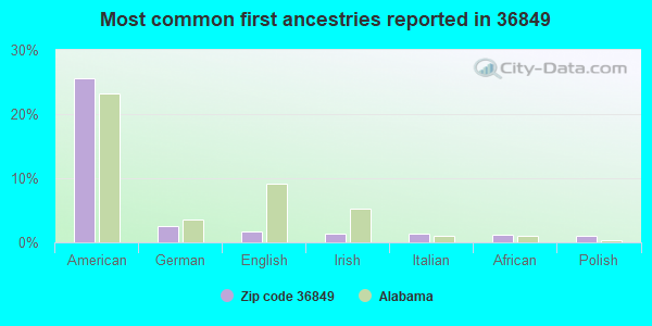 Most common first ancestries reported in 36849