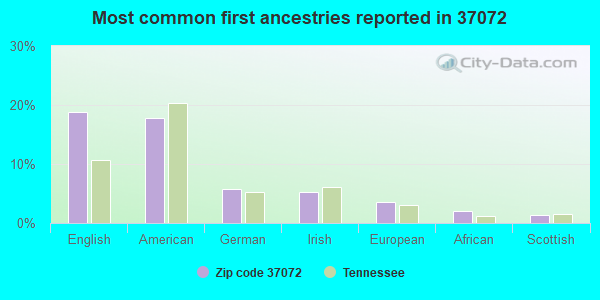 Most common first ancestries reported in 37072