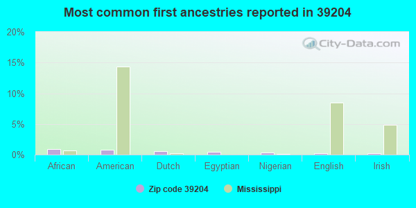 Most common first ancestries reported in 39204