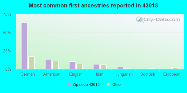 Most common first ancestries reported in 43013