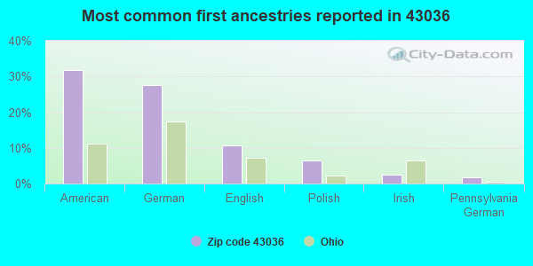 Most common first ancestries reported in 43036