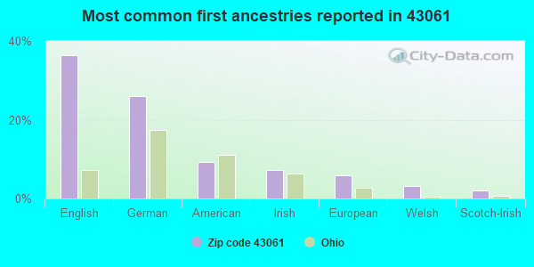 Most common first ancestries reported in 43061