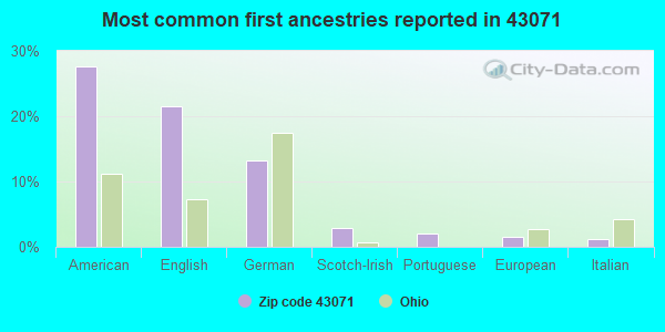 Most common first ancestries reported in 43071