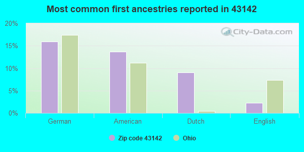 Most common first ancestries reported in 43142