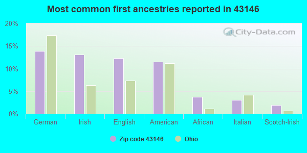 Most common first ancestries reported in 43146