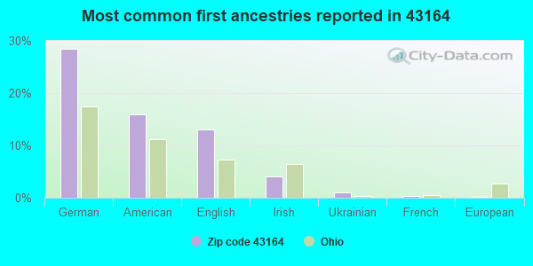 Most common first ancestries reported in 43164