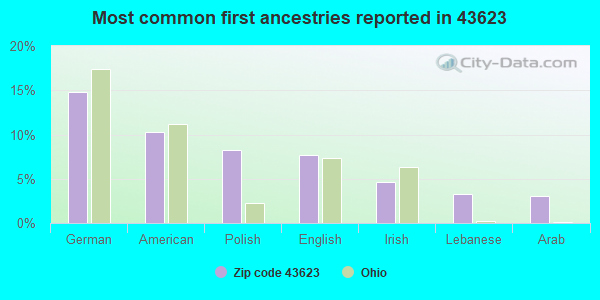 Most common first ancestries reported in 43623