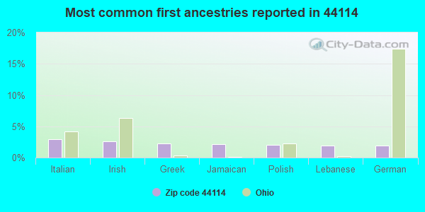 Most common first ancestries reported in 44114