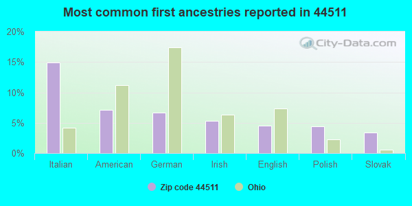 Most common first ancestries reported in 44511