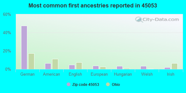 Most common first ancestries reported in 45053