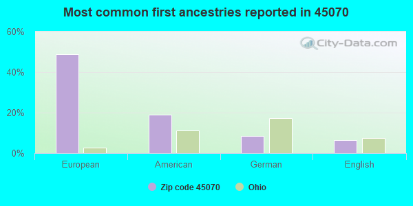 Most common first ancestries reported in 45070