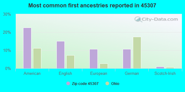 Most common first ancestries reported in 45307