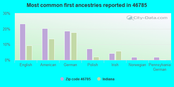 Most common first ancestries reported in 46785