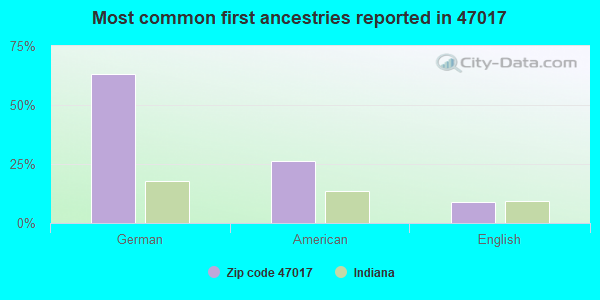 Most common first ancestries reported in 47017