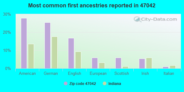 Most common first ancestries reported in 47042