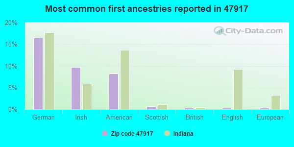 Most common first ancestries reported in 47917