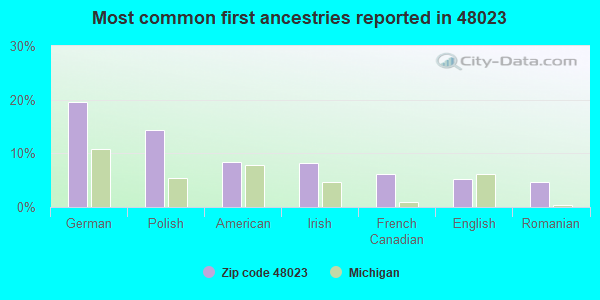 Most common first ancestries reported in 48023