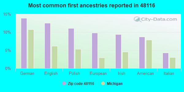 Most common first ancestries reported in 48116