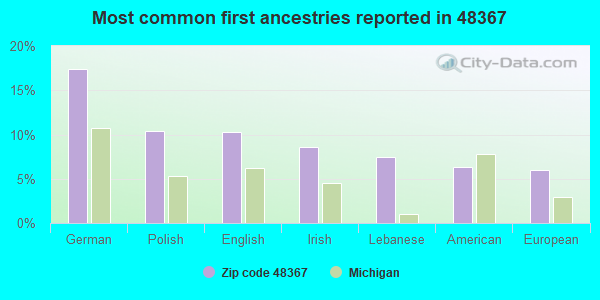 Most common first ancestries reported in 48367