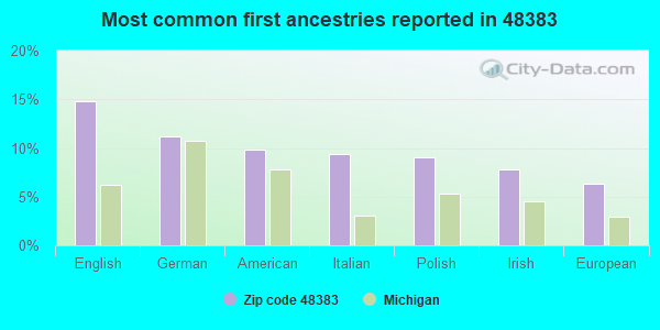 Most common first ancestries reported in 48383