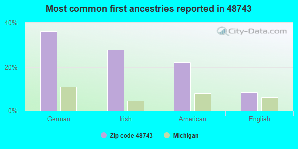 Most common first ancestries reported in 48743