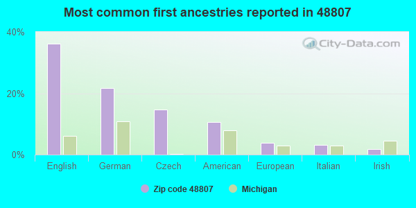 Most common first ancestries reported in 48807