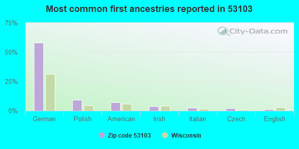 Most common first ancestries reported in 53103