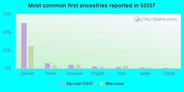 Most common first ancestries reported in 53557