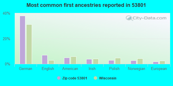 Most common first ancestries reported in 53801