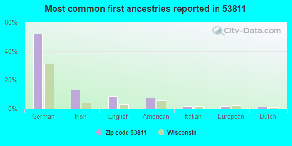 Most common first ancestries reported in 53811