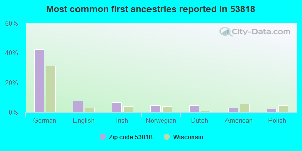 Most common first ancestries reported in 53818