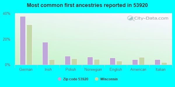 Most common first ancestries reported in 53920