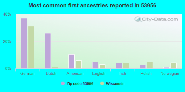 Most common first ancestries reported in 53956