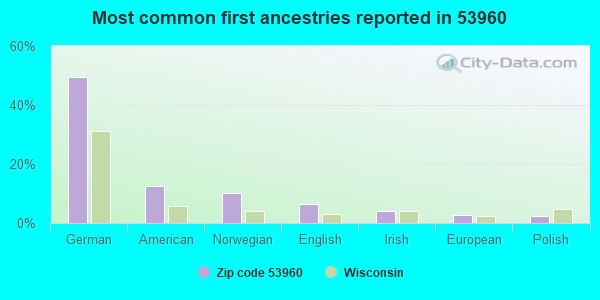 Most common first ancestries reported in 53960