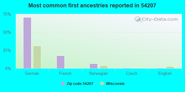 Most common first ancestries reported in 54207