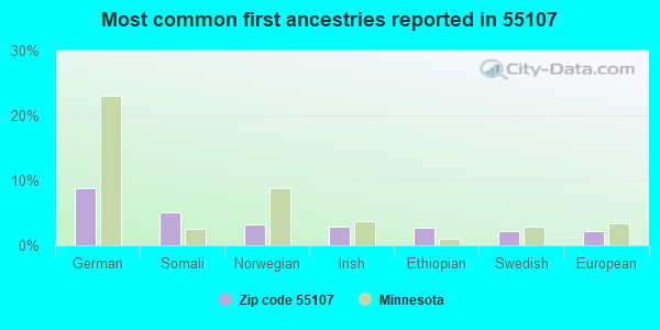 Most common first ancestries reported in 55107
