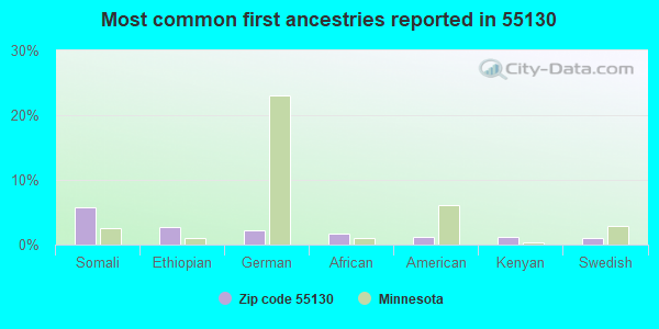 Most common first ancestries reported in 55130