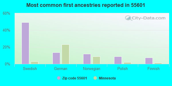 Most common first ancestries reported in 55601