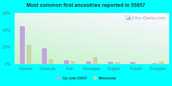 Most common first ancestries reported in 55957