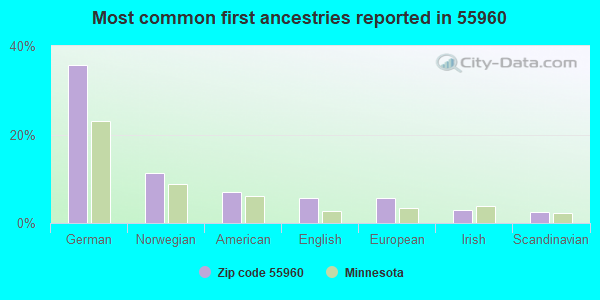 Most common first ancestries reported in 55960