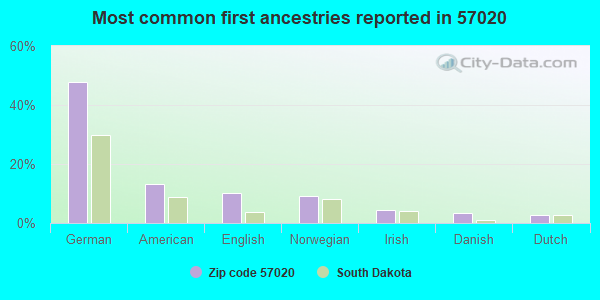 Most common first ancestries reported in 57020