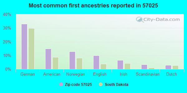 Most common first ancestries reported in 57025