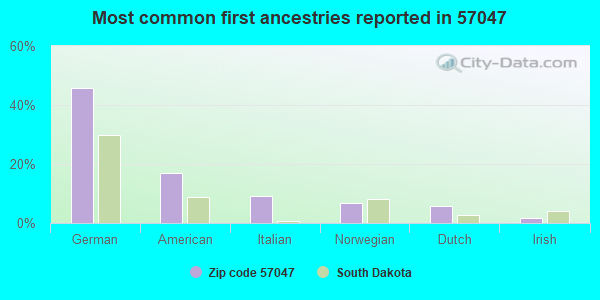Most common first ancestries reported in 57047