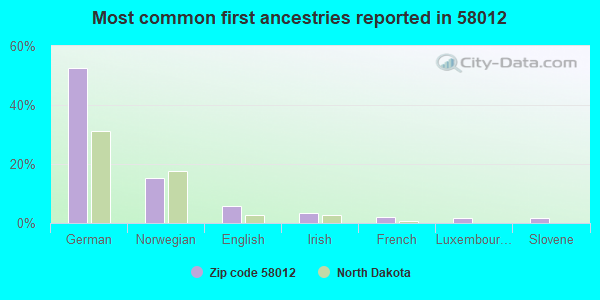 Most common first ancestries reported in 58012