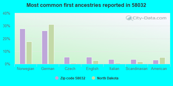 Most common first ancestries reported in 58032